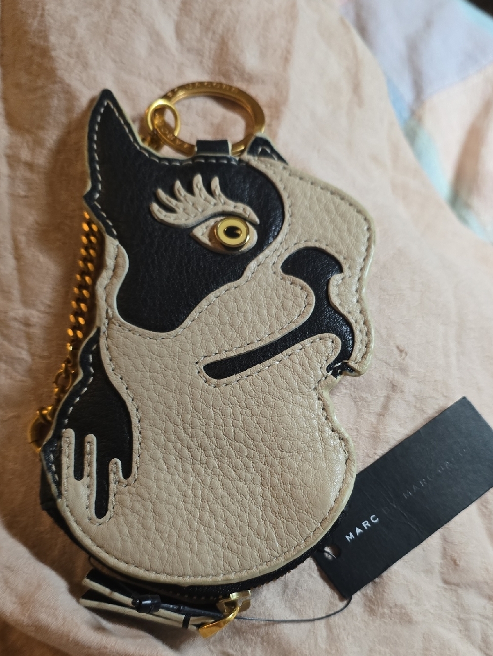 Marc By Marc Jacobs Beige & Black Leather Face Key Pouch
